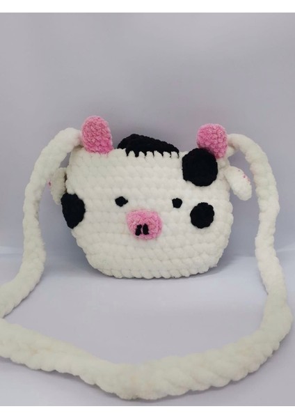 Buzağı Çocuk Omuz Çantası El Yapımı Örme Kadife Ip