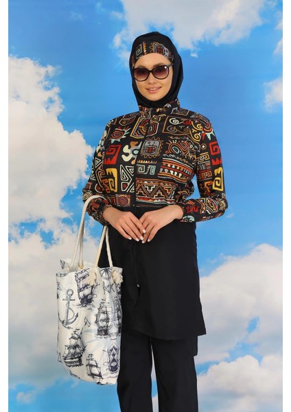 Giyim Kadın Pantolonlu Desenli Tam Tesettür Mayo Lacivert fiyatları