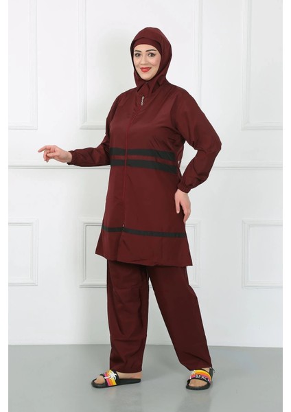 Giyim Büyük Beden Tesettür Mayo Bordo fırsatları