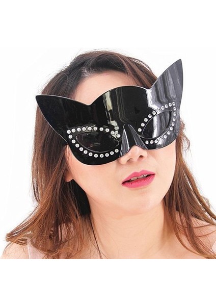 Siyah Renk Siyah Camlı Kedi Şekilli Parti Gözlüğü 20X11 cm (5067)