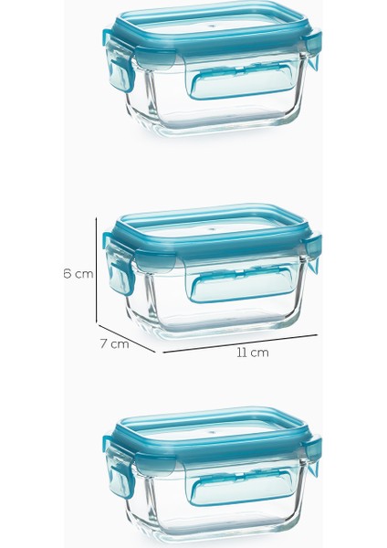 4376 3lü Kilitli Sızdırmaz Kapaklı Yiyecek Erzak Saklama Kabı Seti - Cam Saklama Kabı - 150ML Mavi fırsatları
