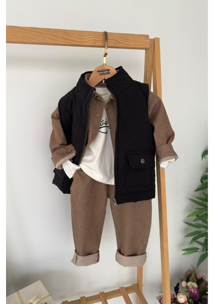 Şişme Yelekli Spor 4 Lü Erkek çocuk takım - Siyah