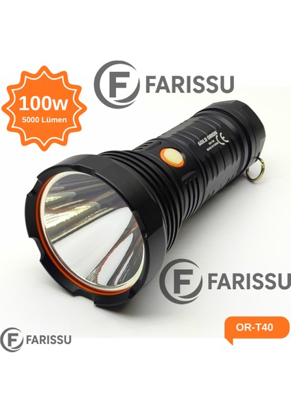 OR-T40 100W 5000 Lümen Şarj Edilebilir LED El Feneri - Yüksek Performans ve Uzun Çalışma Süresi