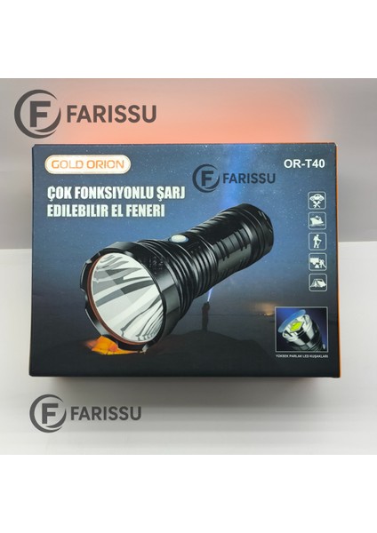 OR-T40 100W 5000 Lümen Şarj Edilebilir LED El Feneri - Yüksek Performans ve Uzun Çalışma Süresi