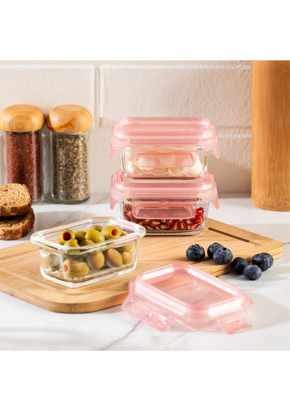 4375 3lü Kilitli Sızdırmaz Kapaklı Yiyecek Erzak Saklama Kabı Seti - Cam Saklama Kabı - 150ML Pudra fiyatları