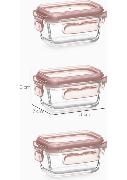 4375 3lü Kilitli Sızdırmaz Kapaklı Yiyecek Erzak Saklama Kabı Seti - Cam Saklama Kabı - 150ML Pudra fırsatları
