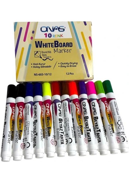 NS-603-10/12 10 Renk 12 Adet Beyaz Tahta Kalemi