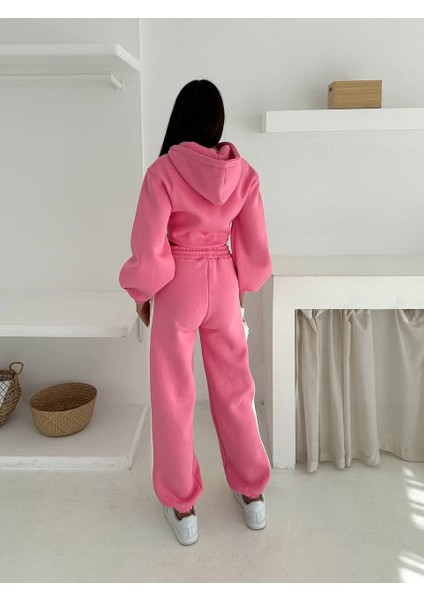 Kadın Üç Iplik %100 Pamuk Oversize Eşofman Takımı - Şardonlu Korse ve Şerit Detaylı Rahat Kesim fırsatları