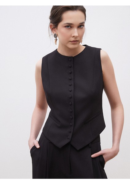 Yeni Sezon Bisiklet Yaka Krep Kadın Klasik Yelek