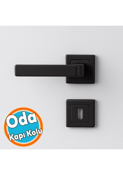 Oda Kapı Kolu Seti Kare Rozetli Sessiz Mekanizma Uyumlu Şık Iç Kulp Takımı Mat Siyah Modern