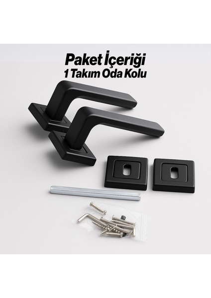 Oda Kapı Kolu Seti Kare Rozetli Sessiz Mekanizma Uyumlu Şık Iç Kulp Takımı Mat Siyah Modern fiyatları