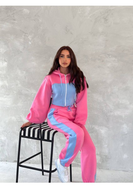 Kadın Üç Iplik %100 Pamuk Oversize Eşofman Takımı - Şardonlu Korse ve Şerit Detaylı Rahat Kesim fiyatları