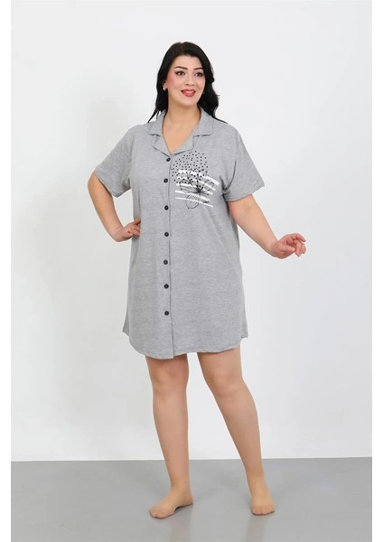 Giyim Büyük Beden Penye Düğmeli Gri Tunik Gecelik fiyatları