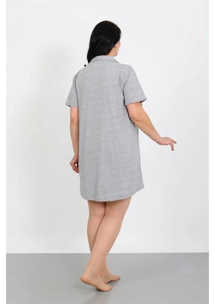 Giyim Büyük Beden Penye Düğmeli Gri Tunik Gecelik modelleri
