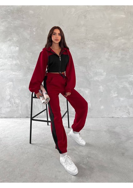 Kadın Üç Iplik %100 Pamuk Oversize Eşofman Takımı - Şardonlu Korse ve Şerit Detaylı Rahat Kesim fiyatları