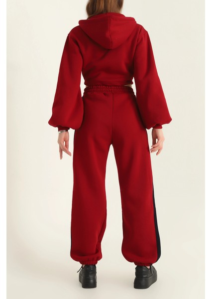 Kadın Üç Iplik %100 Pamuk Oversize Eşofman Takımı - Şardonlu Korse ve Şerit Detaylı Rahat Kesim modelleri