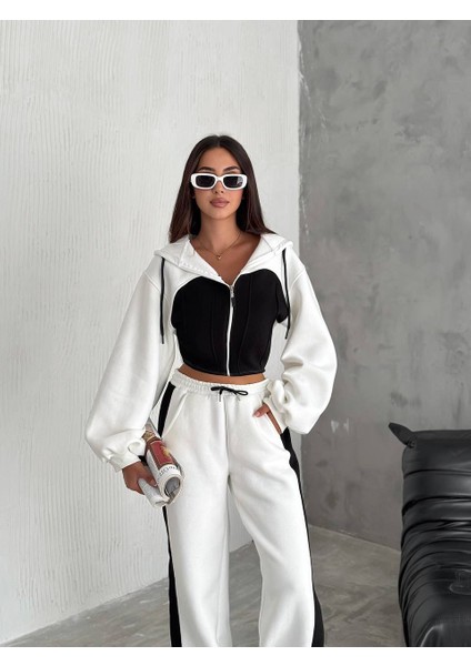 Kadın Üç Iplik %100 Pamuk Oversize Eşofman Takımı - Şardonlu Korse ve Şerit Detaylı Rahat Kesim modelleri