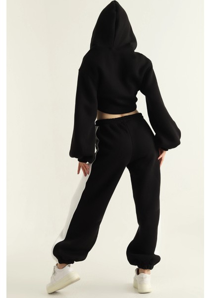 Kadın Üç Iplik %100 Pamuk Oversize Eşofman Takımı - Şardonlu Korse ve Şerit Detaylı Rahat Kesim fiyatları