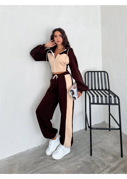 Kadın Üç Iplik %100 Pamuk Oversize Eşofman Takımı - Şardonlu Korse ve Şerit Detaylı Rahat Kesim fiyatları