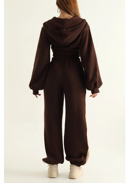 Kadın Üç Iplik %100 Pamuk Oversize Eşofman Takımı - Şardonlu Korse ve Şerit Detaylı Rahat Kesim modelleri