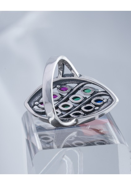Renkli Doğal Taşlı Özel Tasarım 925 Ayar Gümüş Kadın Yüzük – Canlı ve Zarif Görünüm