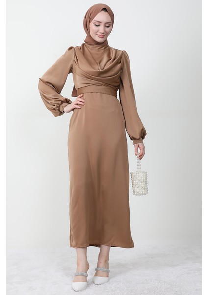 Naz Tesettür Abiye Elbise Sütlükahve modelleri