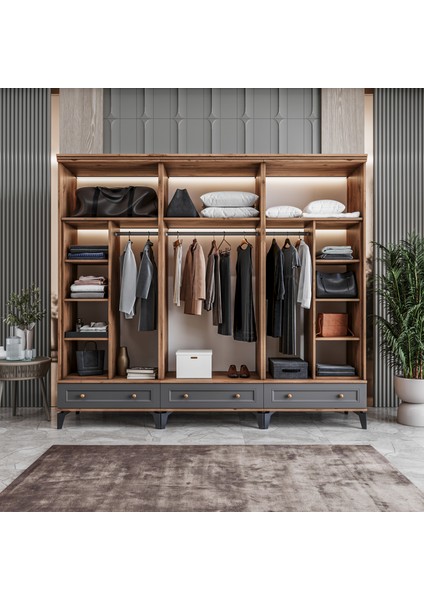 Loren 6 Kapaklı Çekmeceli Gardırop Tamamı Mdf (Antrasit) modelleri