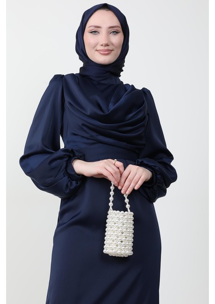 Naz Tesettür Abiye Elbise Lacivert indirimleri