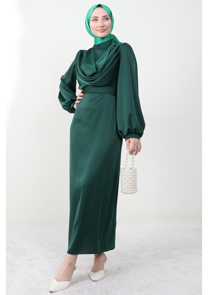 Naz Tesettür Abiye Elbise Zümrüt modelleri