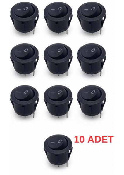 10 Adet 23MM Yuvarlak 2 Pin Anahtar Buton Kcd1 Siyah Plastik Mini Açma Kapama On / Off