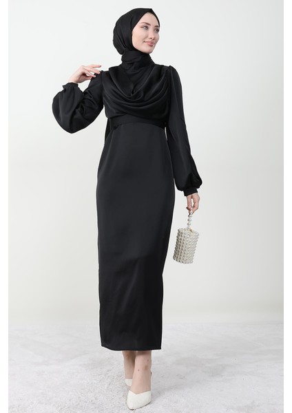 Naz Tesettür Abiye Elbise Siyah