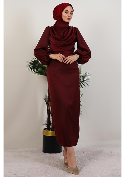 Naz Tesettür Abiye Elbise Bordo fiyatları