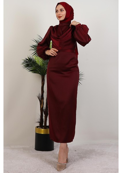 Naz Tesettür Abiye Elbise Bordo modelleri