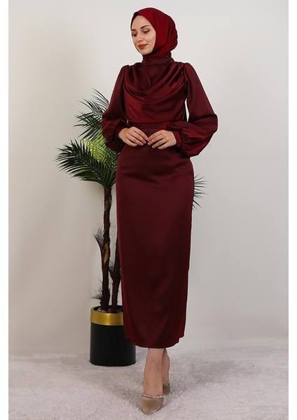 Naz Tesettür Abiye Elbise Bordo fırsatları