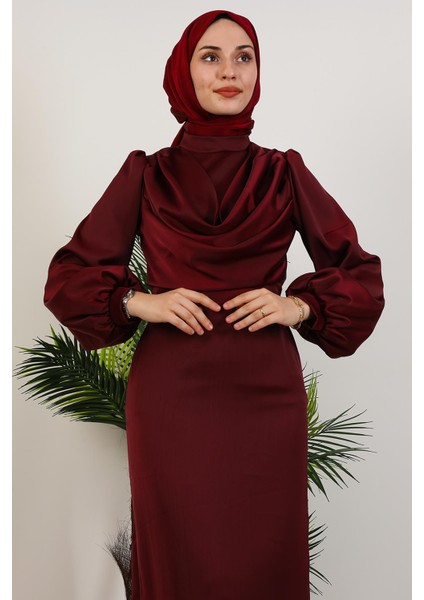 Naz Tesettür Abiye Elbise Bordo indirimleri