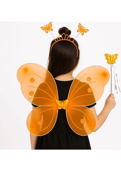Ieg® Turuncu Kız Seti – 50 cm Kanadı, Taç ve Asa (4887)