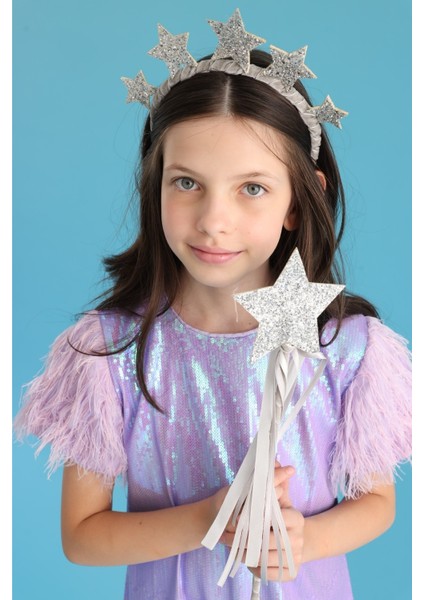 Lila Kolları Püsküllü Pullu Kız Çocuk Elbise - Delit modelleri