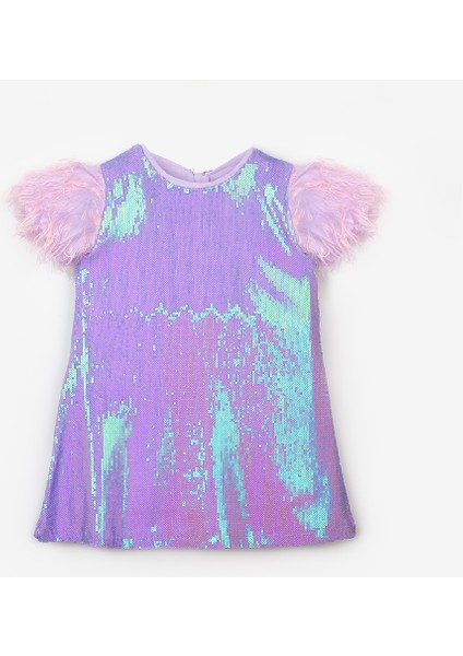 Lila Kolları Püsküllü Pullu Kız Çocuk Elbise - Delit indirimleri