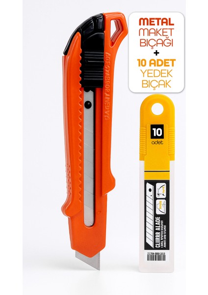 Profesyonel 18MM Metal Maket Bıçağı + 10 Adet Yedek Bıçak Seti Geniş Ağız