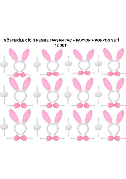 Ieg® Pembe Tavşan Kostüm Seti – Taç, Papyon, Ponpon (12’li Paket) (4887)