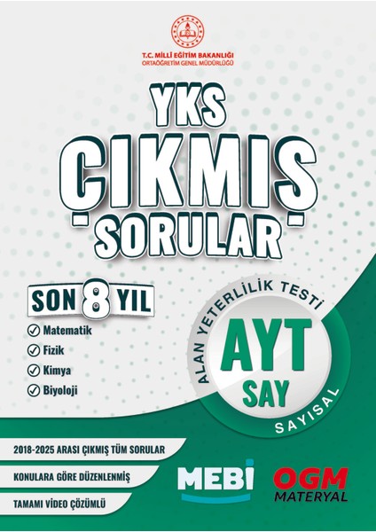 Yks- Ayt Çıkmış Sorular Sayısal Son 8 Yıl 2018-2025 (Meb)