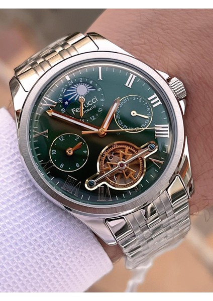 Ferrucci Otomatik ve Kurmalı Güneş ve Mehtap Kadranlı Çelik Kordonlu Erkek Kol Saati BFC.03606.2 fiyatları