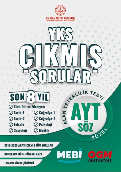 Yks-Ayt Sözel Çıkmış Sorular son 8 Yıl 2018-2025 (Meb)