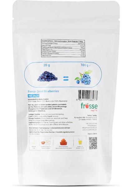 Freeze Dry Kurutulmuş Yaban Mersini 100 gr fiyatları