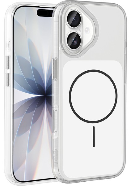 iPhone 17 Kılıf M-Safe Şarj Özellikli Metal Buton Tasarımlı Zore Ikonik Sert Silikon Kapak - Beyaz