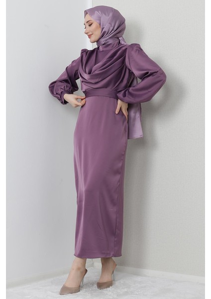 Naz Tesettür Abiye Elbise Koyu Lila fiyatları