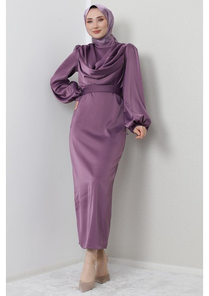 Naz Tesettür Abiye Elbise Koyu Lila fırsatları