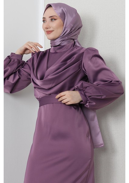 Naz Tesettür Abiye Elbise Koyu Lila indirimleri