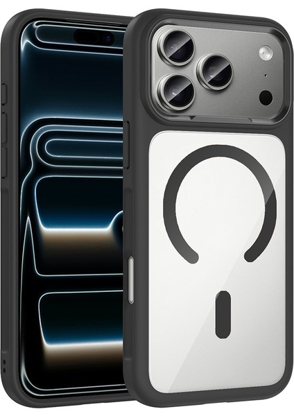 iPhone 17 Pro Max Kılıf M-Safe Şarj Özellikli Metal Kamera Çerçeveli Zore Tiko Kapak - Siyah