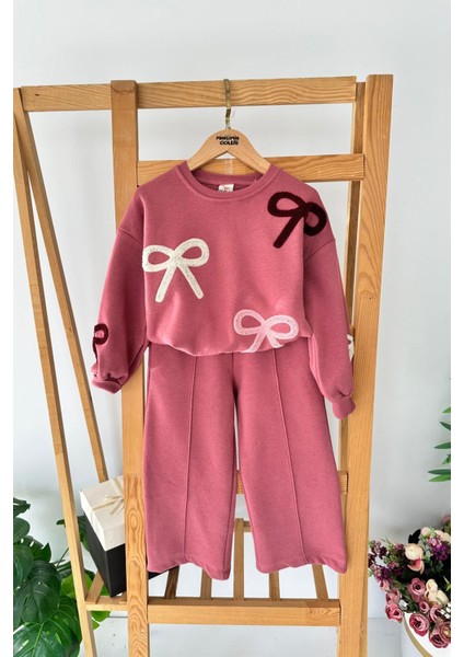 Fiyonk Panç Işlemeli Kışlık Kız çocuk takım - Gül Kurusu